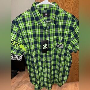 Vibrant Green and Blue Casual Button Down Shirt - Seahawks
